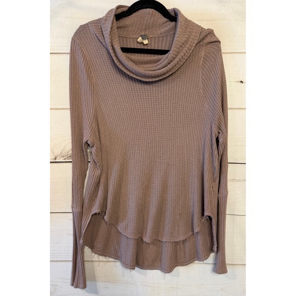 We The Free Sweaters - We The Free Waffle Knit Cowl Neck High Low Hem Long Sleeve‎ Top Mauve Medium